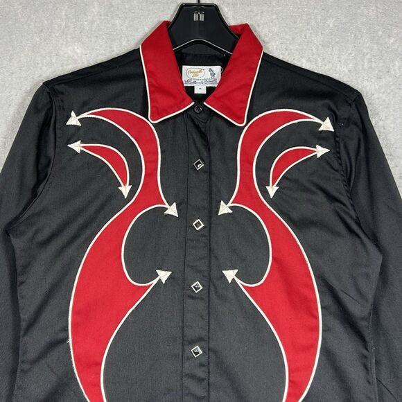 Panhandle Slim Applique Pearl Snap Rodeo Shirt Mens M Black VTG 1980 Rockabilly - Picture 2 of 11